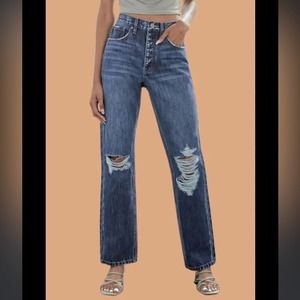 KanCan High Rise Striaght Leg Distressed Knee Jeans 25x31